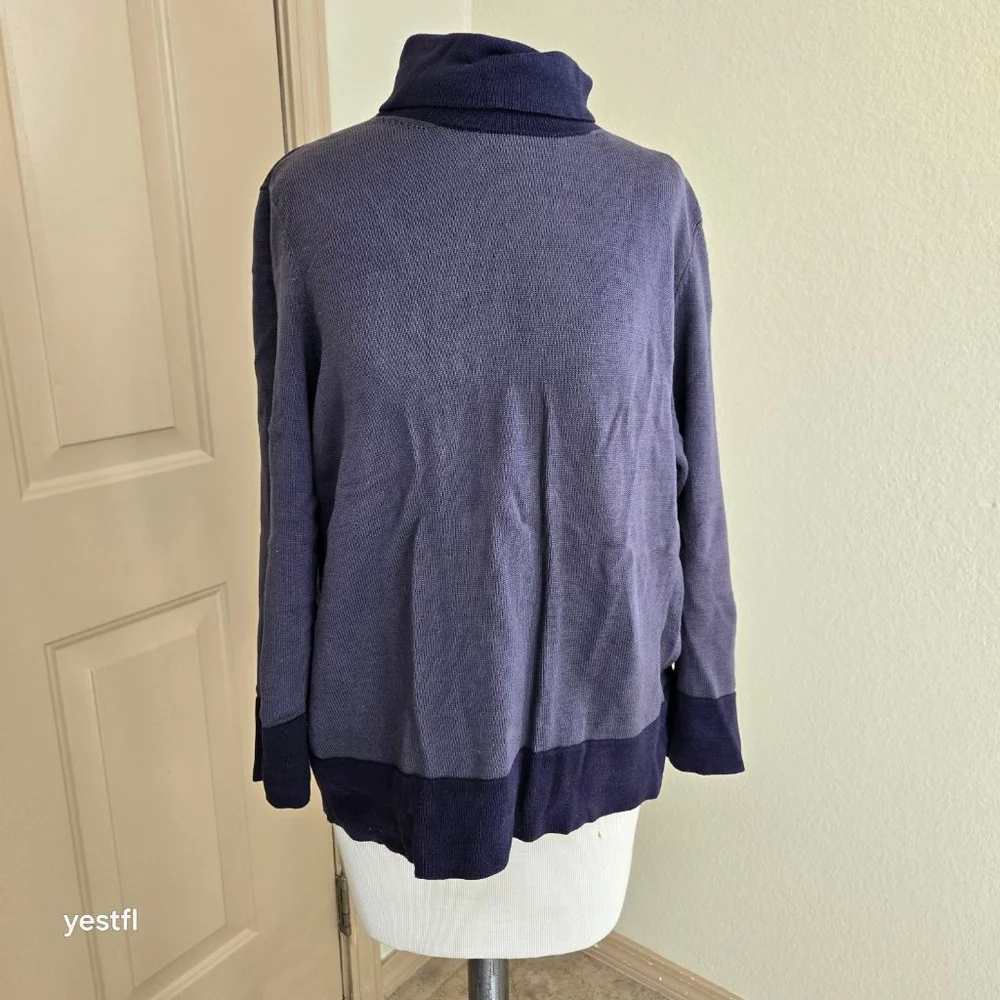 Women's Peruvian Connection Blue Purple Navy Pima Cotton Turtleneck Sweater XL